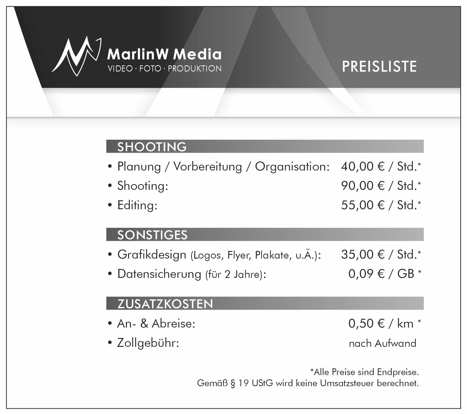 Preisliste MarlinW Media